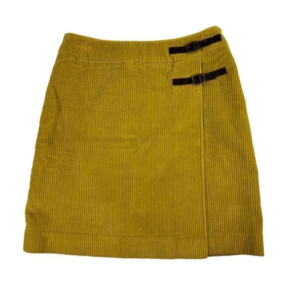 Boden Chartreuse Buckle Faux Wrap Skirt size 6R - Picture 1 of 9